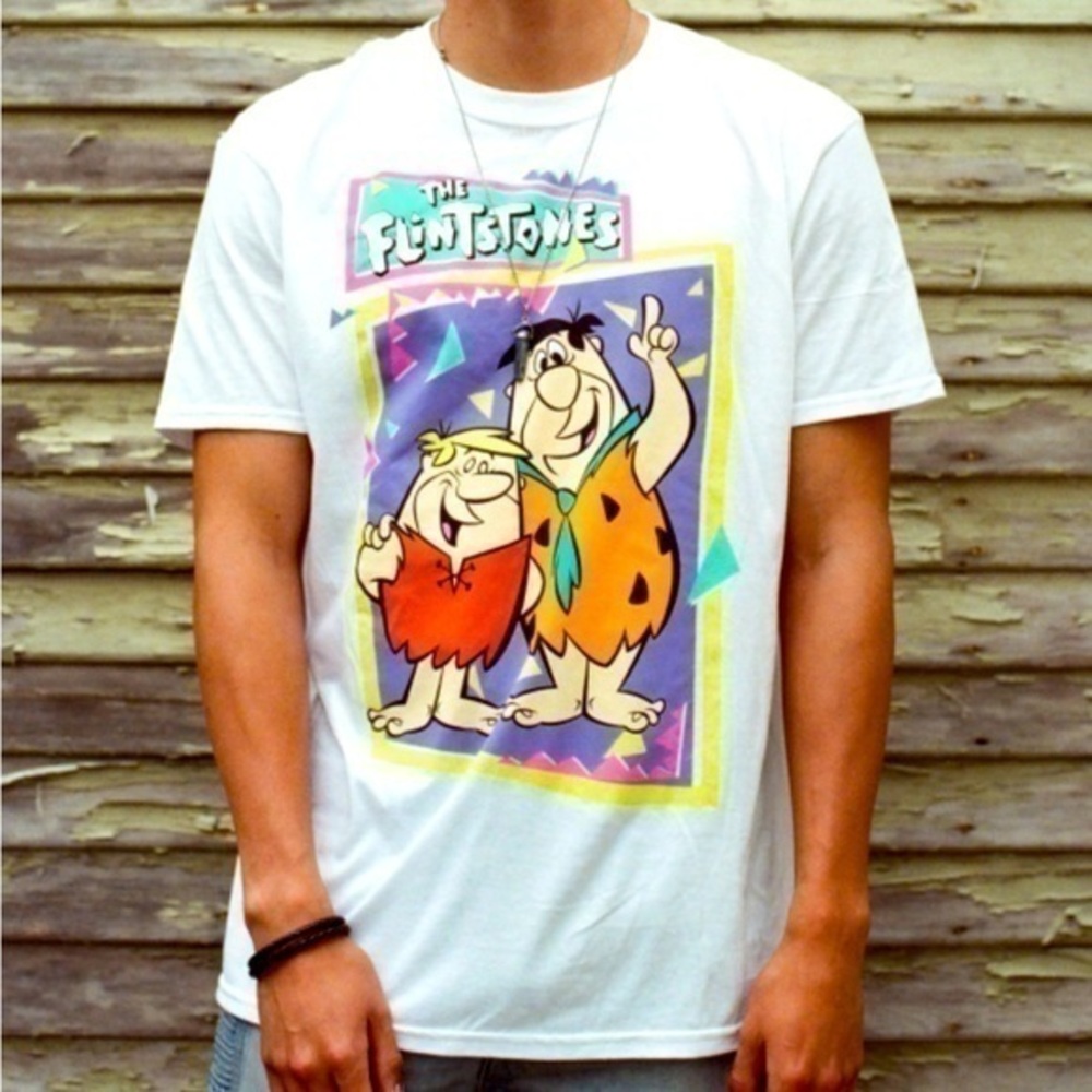 UEC THE FLINTSTONES WHITE SOFT SHORT SLEEVE TEE SHIRT SZ M FRED BARNEY